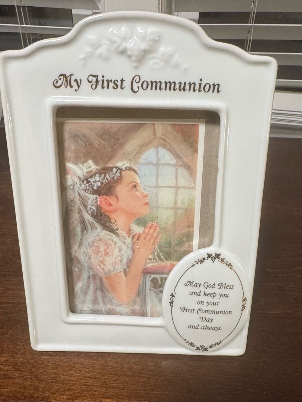 White 'My First Communion' Ceramic Picture Frame with Blessing Plaque